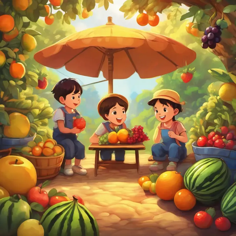 Children enjoying the fruits of shared labor, feeling unity and pride.