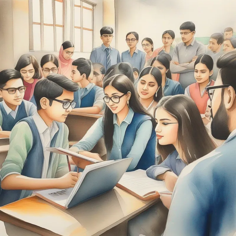 A group of students inside a coaching institute, with teachers who lack knowledge.