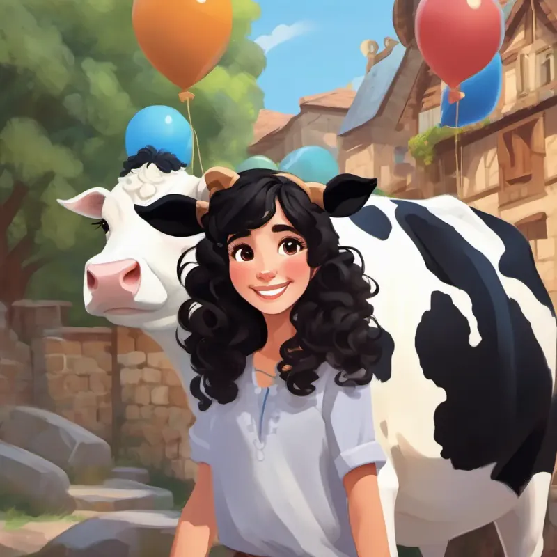 Curly black hair, bright brown eyes, bubbly giggles, fair skin's solution for the loose cows, showcasing her humorous approach