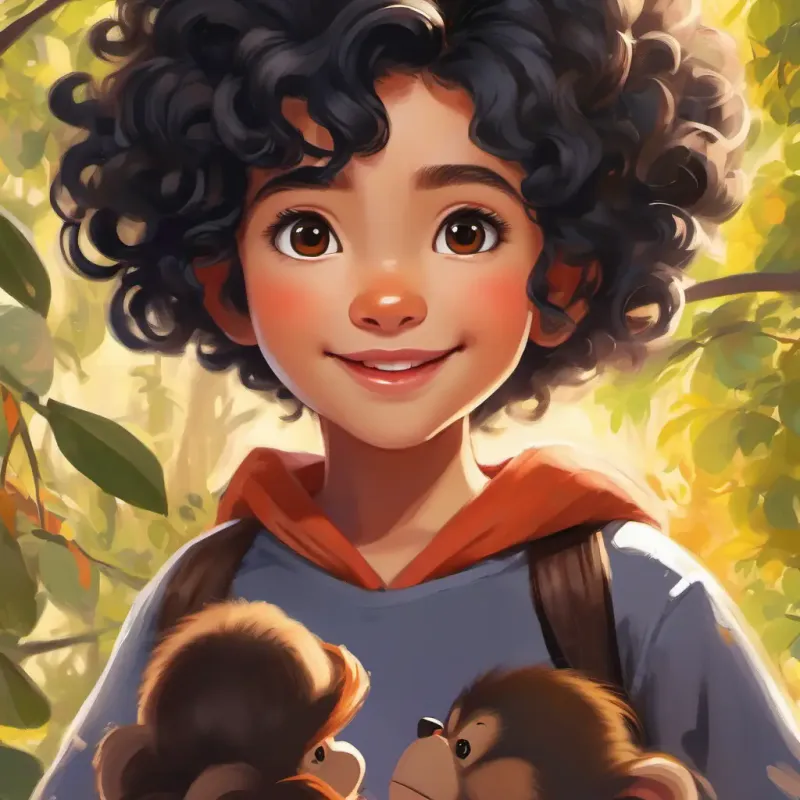 Curly black hair, bright brown eyes, bubbly giggles, fair skin's encounter with the mischievous monkeys, her playful method of solving the problem