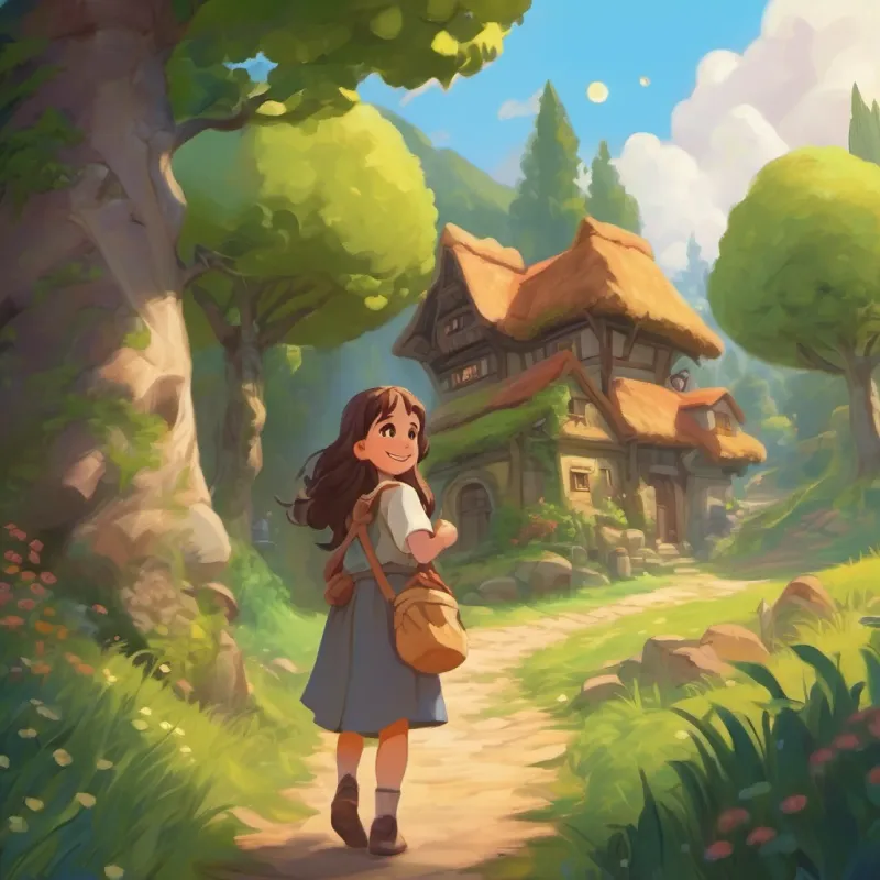 Introduction to Curious girl, long hair, big smile, a village, trees, and discovering a humming stone