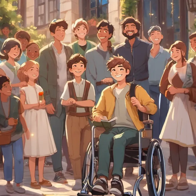 Shaun smiling happily with his friends, basking in the glory of his victory and his achievement.