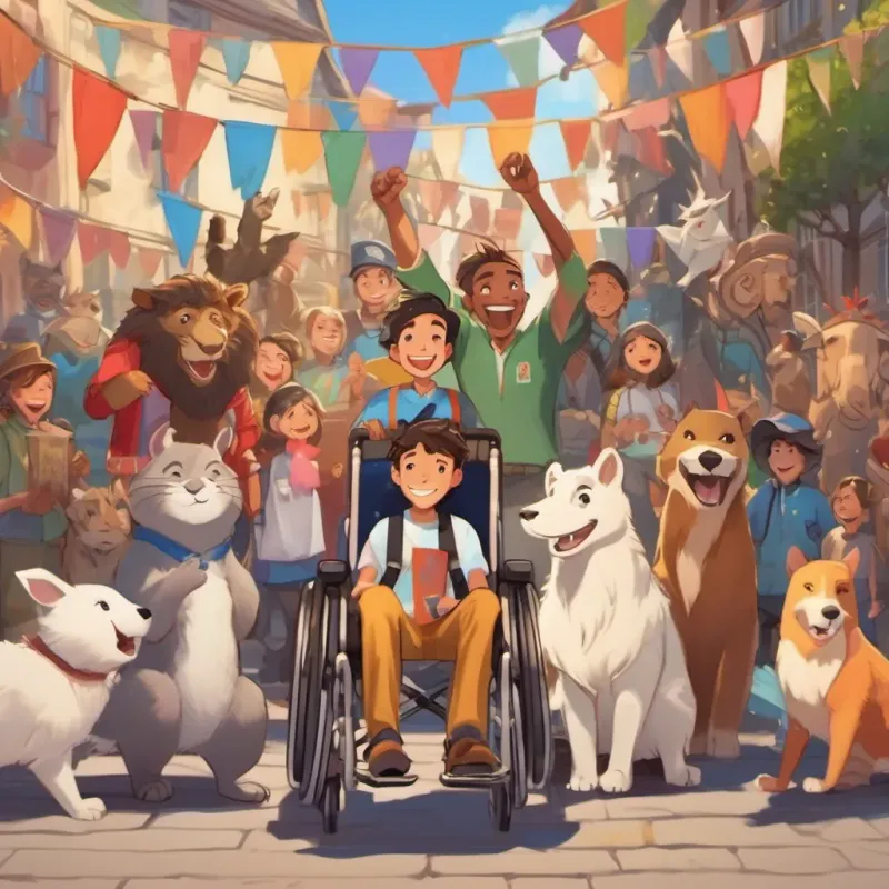 A group of animals cheering Shaun on from the sidelines, holding colorful banners and flags.