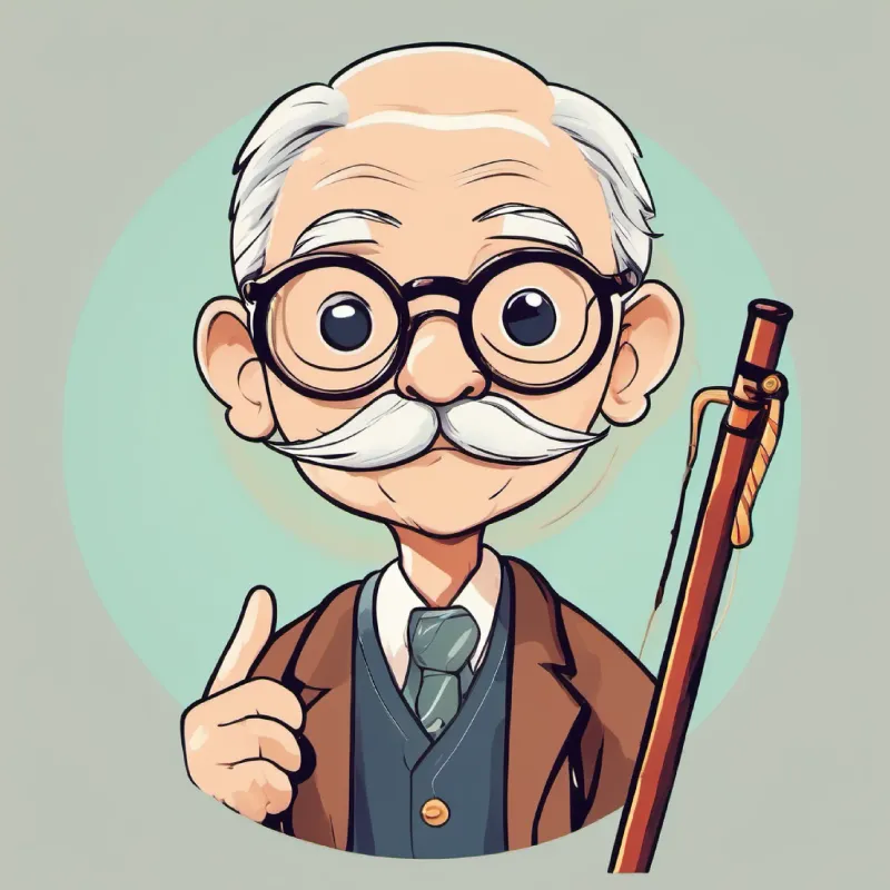 Introduction of Wise old enzyme, friendly eyes, wears spectacles, holds a cane in the nucleus, describing his role.