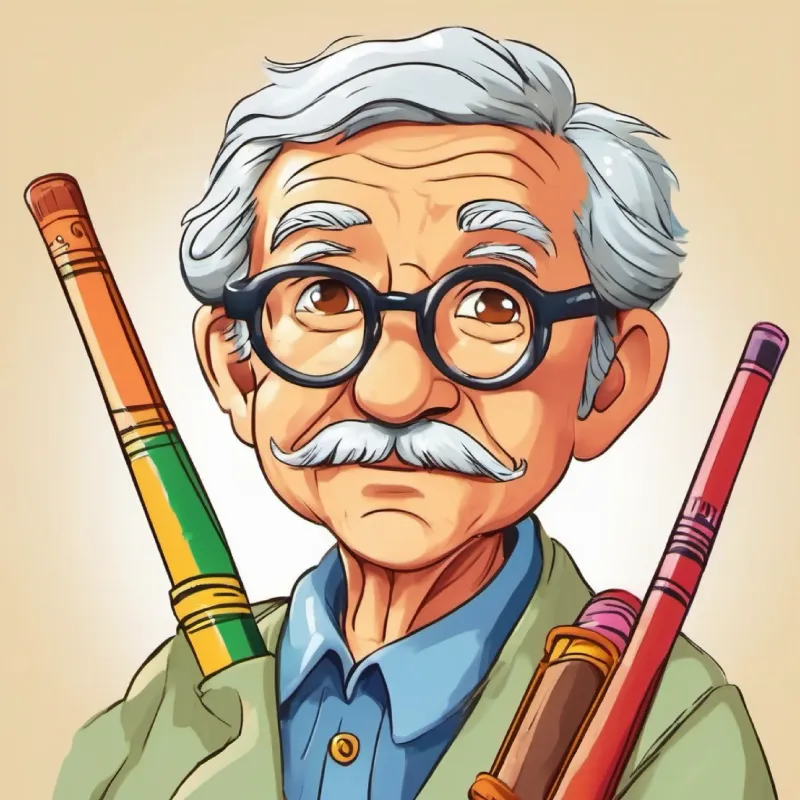 Wise old enzyme, friendly eyes, wears spectacles, holds a cane talks about enzymes being reusable.
