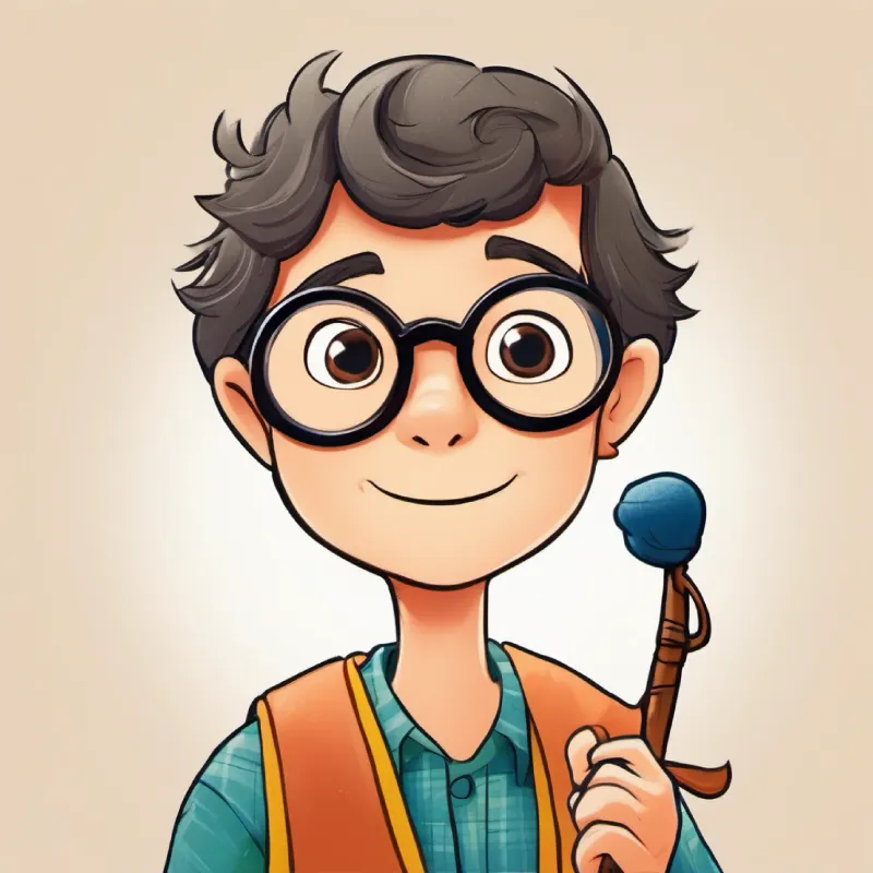 A story twist with an inhibitor blocking Wise old enzyme, friendly eyes, wears spectacles, holds a cane.