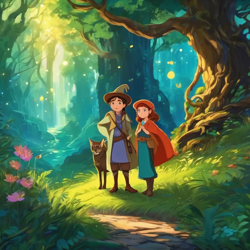 Once upon a time, in a land far away, there lived a brave adventurer named Alex and a wise sorceress named Mystica. They were best friends who loved exploring mysterious places and discovering hidden treasures. One day, they heard a magical rumor about a key that could unlock the most enchanting secrets of the Enchanted Forest. With excitement filling their hearts, Alex and Mystica set off on a grand adventure. Holding the key that shimmered with its magical powers, they entered the Enchanted Forest. As they stepped deeper into the forest, they were amazed by its beauty. The trees whispered secrets to one another, and flowers glowed like tiny stars in the dark.