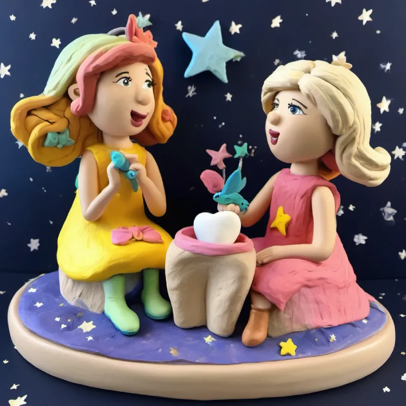 Sisters discuss the Tooth Fairy before sleeping under a starry night.