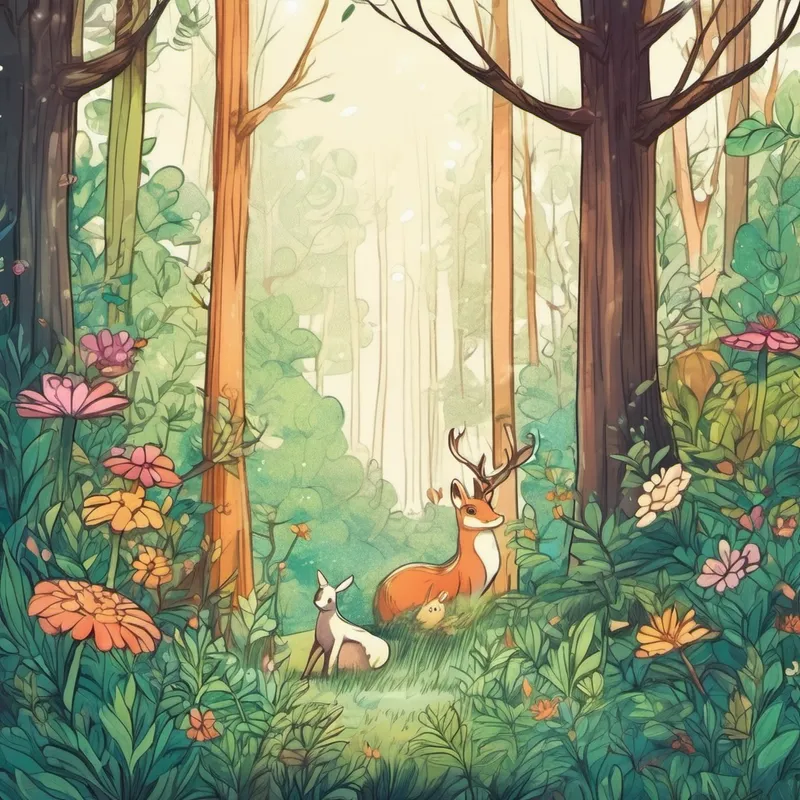 Animais falantes em uma floresta encantada