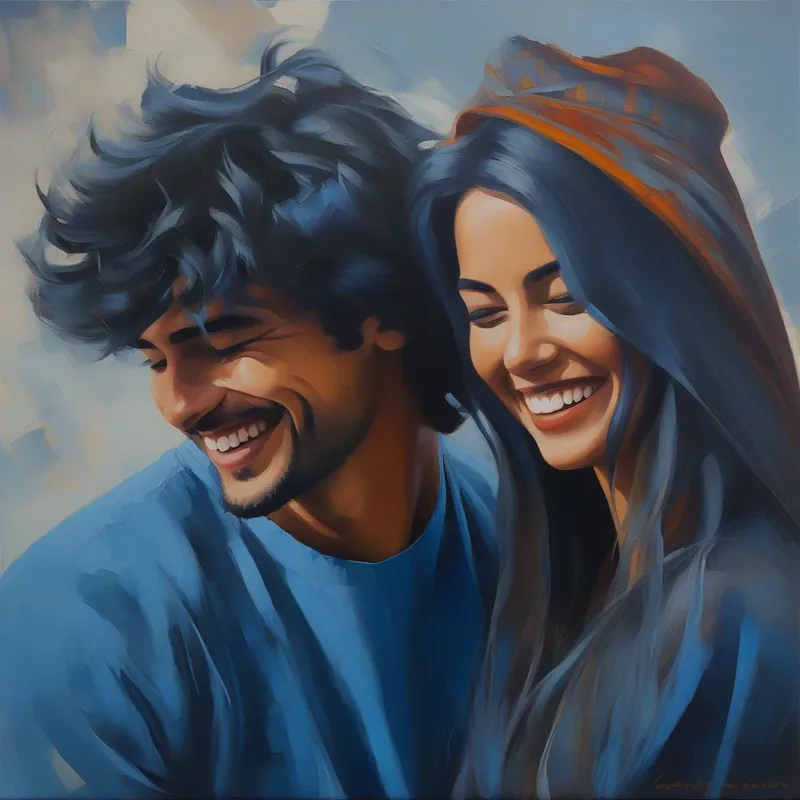 Ragazzo con capelli castani e una maglietta blu e la Donna con capelli grigi e un sorriso caloroso sorridono, felici di comunicare positivamente