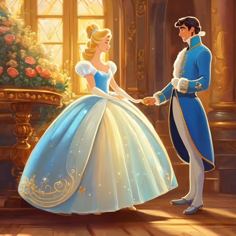 Cinderella tried on golden shoe, and it fit perfectly. The prince recognized her and they were reunited.