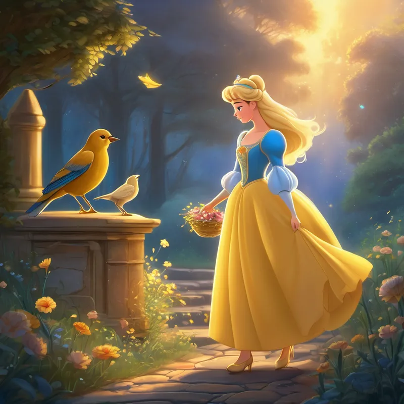 But with the help of some friendly birds, Cinderella completed the task. Still, her stepmother found another reason to prevent her from going. Feeling sad, Cinderella visited her mother's grave and made a wish. A magical bird granted her wish, giving her a beautiful dress and golden shoes.