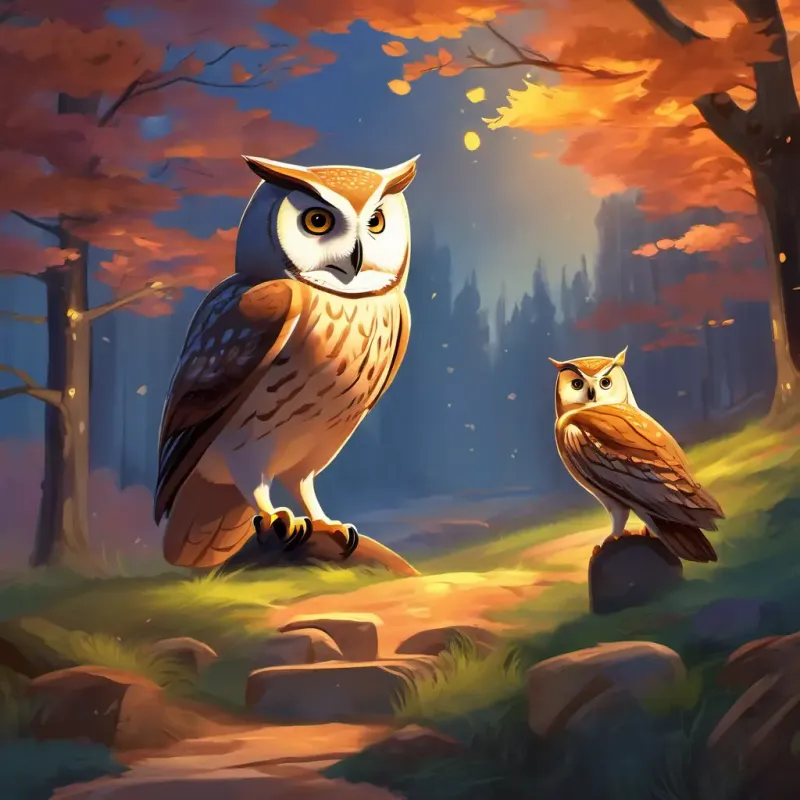 Encounter with a wise owl warning them of challenges ahead.
