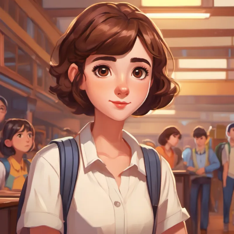 Introducing shy Shy, sophomore, short brown hair, big brown curious eyes in a busy high school setting.