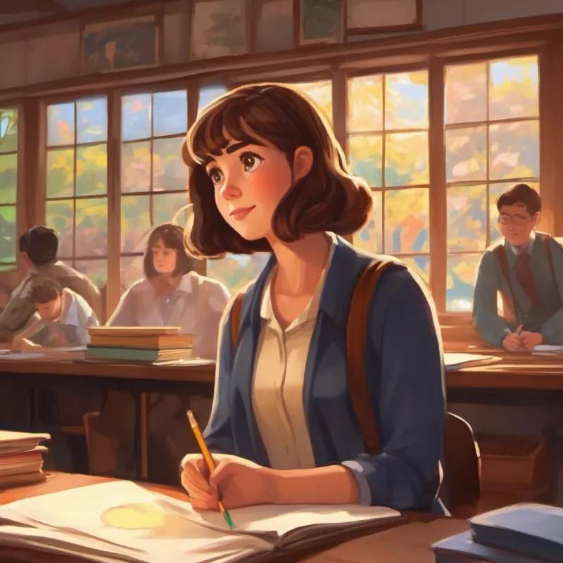 Teacher discovers Shy, sophomore, short brown hair, big brown curious eyes's drawings, offers an opportunity.