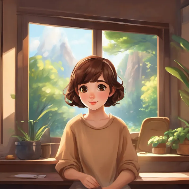 Shy, sophomore, short brown hair, big brown curious eyes's backdrop is revealed, becomes a star.