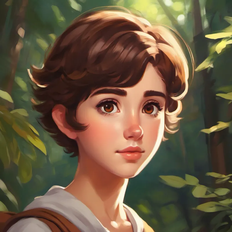 Shy, sophomore, short brown hair, big brown curious eyes gains recognition, overcomes shyness, accepts apology.