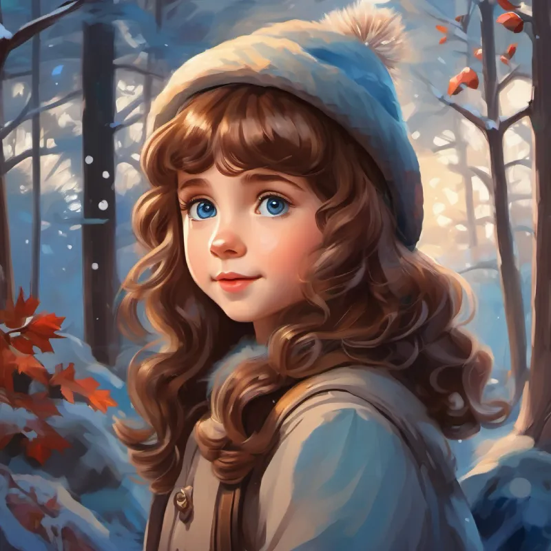 Forest restored, Curious girl, fair skin, wavy brown hair, blue eyes makes a heartwarming promise