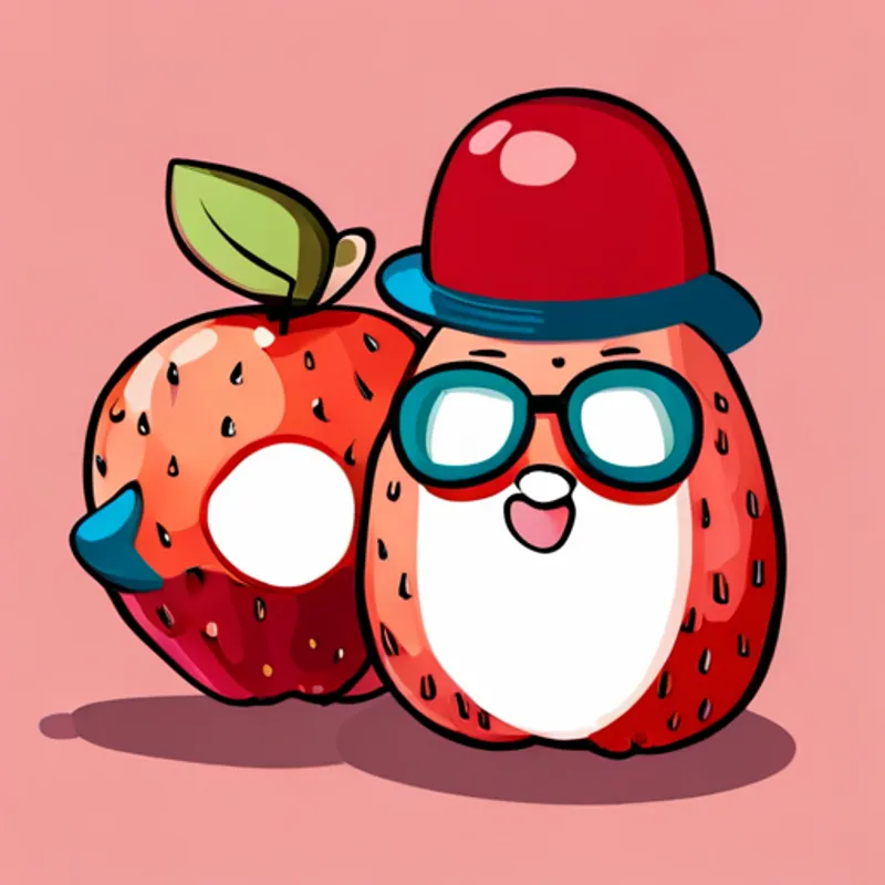 Brave strawberry with a red hat and a big smile. and Clever apple with round glasses and a friendly face. leading the baby bird back to its parents