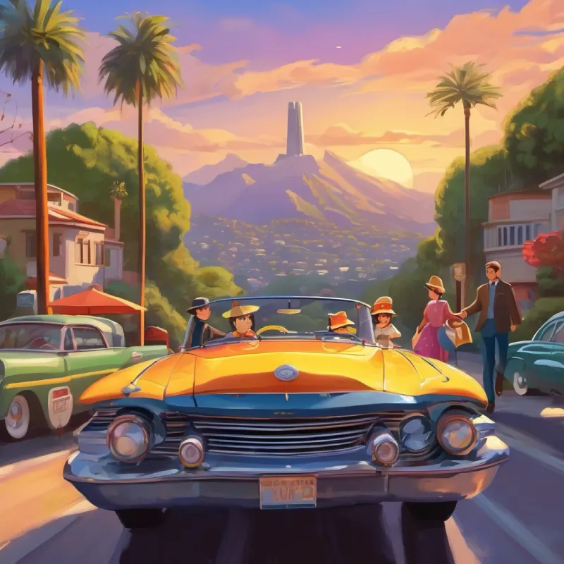 The family arrives in Hollywood, inspired by the iconic sign.