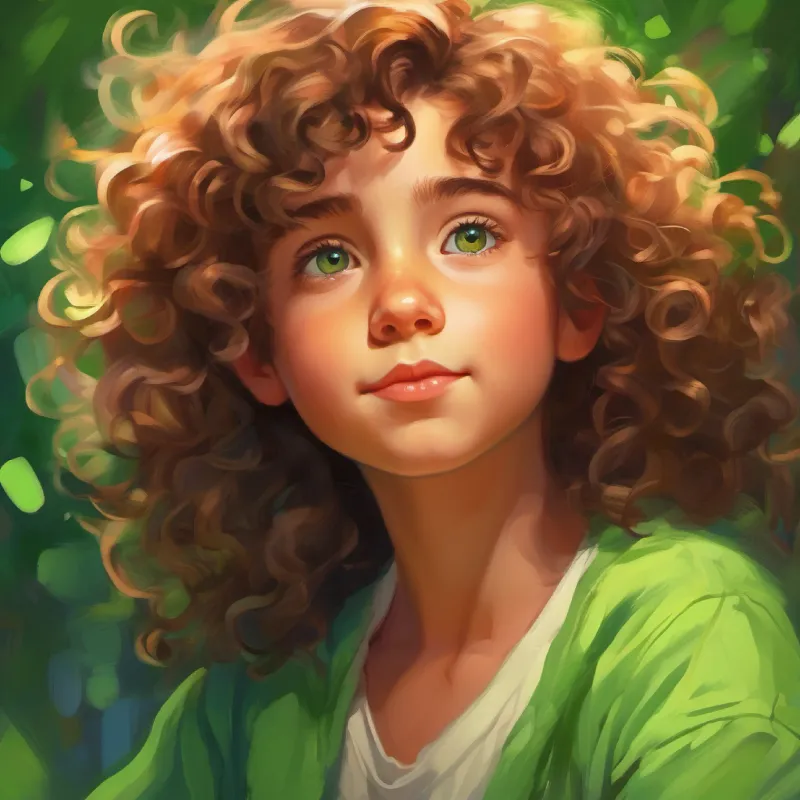 Young hopeful, curly hair, bright green eyes, full of dreams at auditions, battling nerves with family support.
