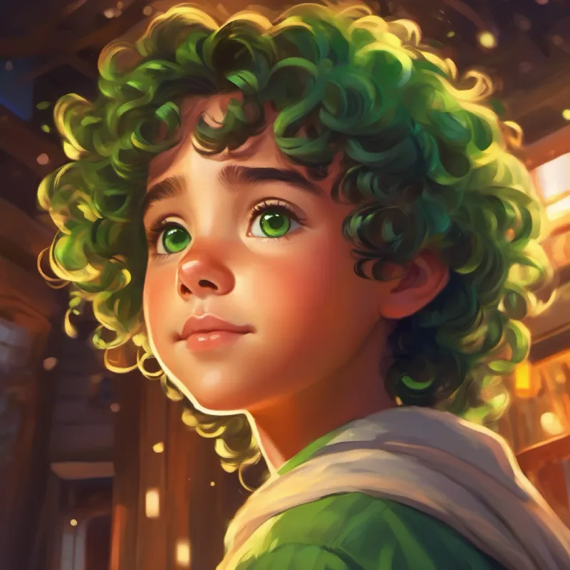 Young hopeful, curly hair, bright green eyes, full of dreams receives a thrilling call, marking a turning point.