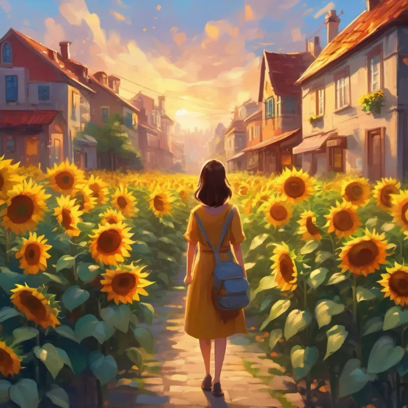Introduction of Slender woman, loves sunflowers, tall like them, brave in tiny world and her wish, set in a cheerful town.