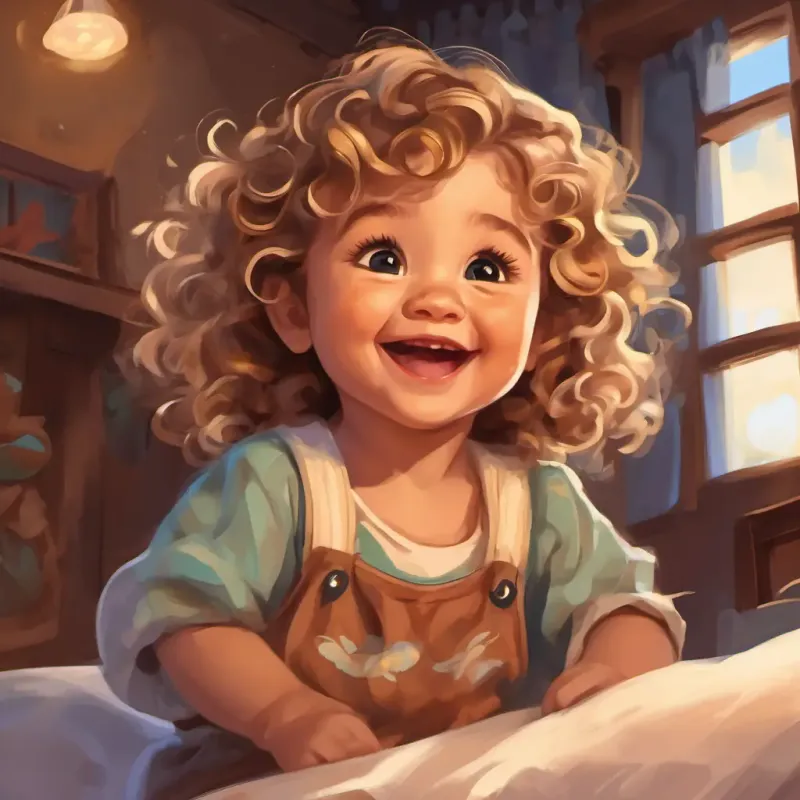 Caucasian female toddler, 25 years old, dirty blonde curly hair, cheeky grin, contagious laugh and Brown female toddler, 1 year old, brown wavy hair, few front teeth, crawls return home, ready for sweet dreams filled with magical memories.