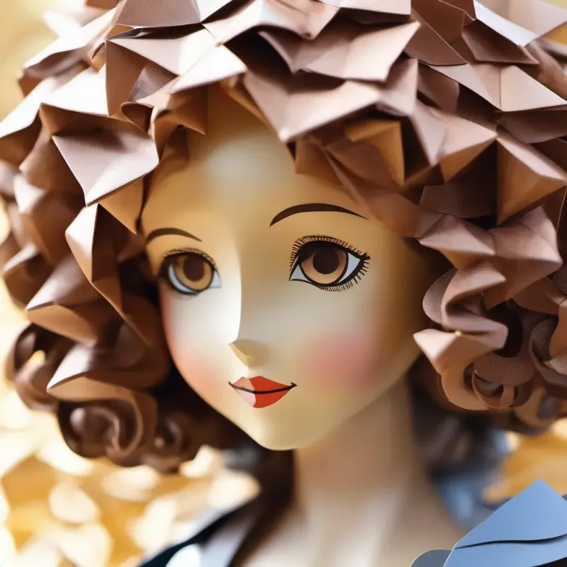 Yorkshire girl, rosy cheeks, wide brown eyes, curly brown hair touches the statue, it seems to come to life