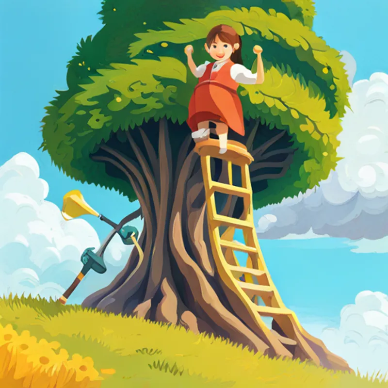 Lily climbing up the Tallneck's legs, determined and excited