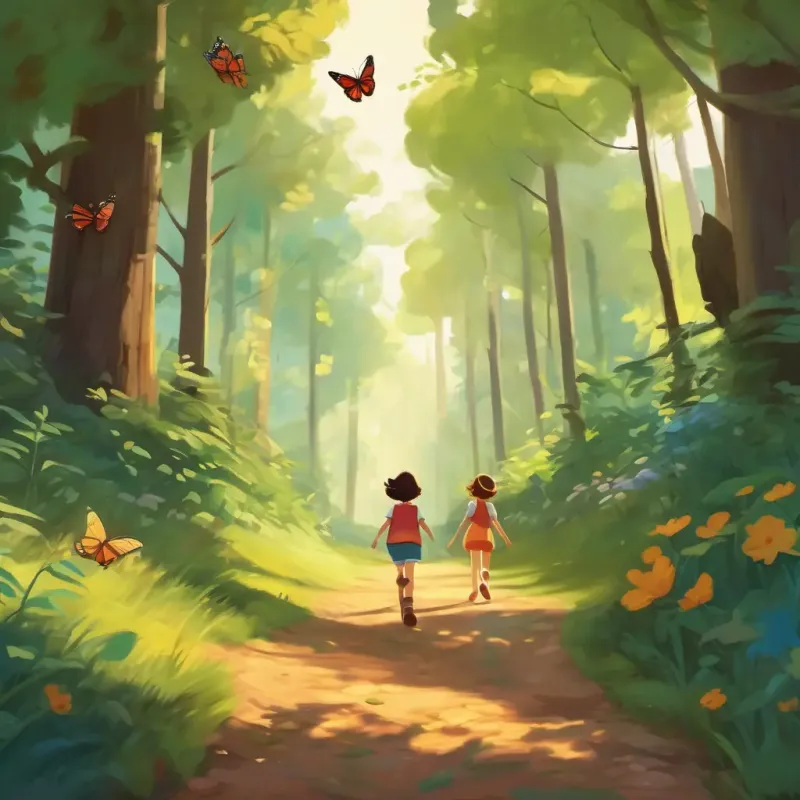 Chasing a butterfly, playful and carefree entry into the forest
