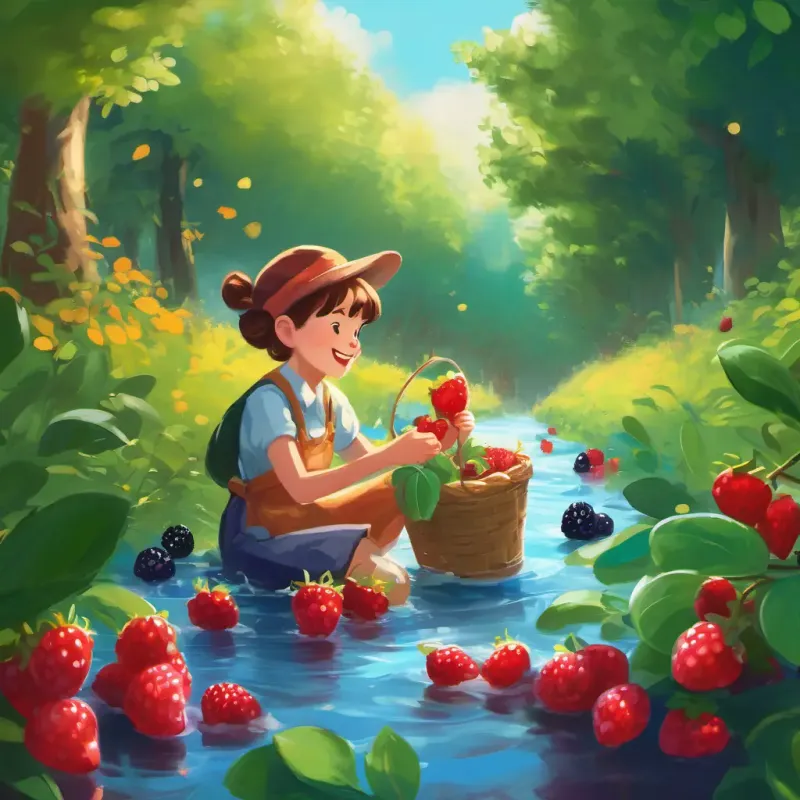 Enjoying nature's bounty, eating berries, playful splashing