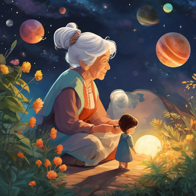 "Well, my darling," Grandma Ada continued, "some planets they visited were in turmoil. Environments were crumbling, and the inhabitants were unhappy, plagued by greed and disconnection. But humanity brought hope, showing them the power of compassion, caring for the planet, and fostering unity among all beings." As Grandma Ada wove tales of humanity's star-filled adventures, she always ensured to share valuable lessons with her granddaughter. She taught Lily the importance of respecting all life forms, valuing our planet, and understanding that diversity is a gift that should never be feared.