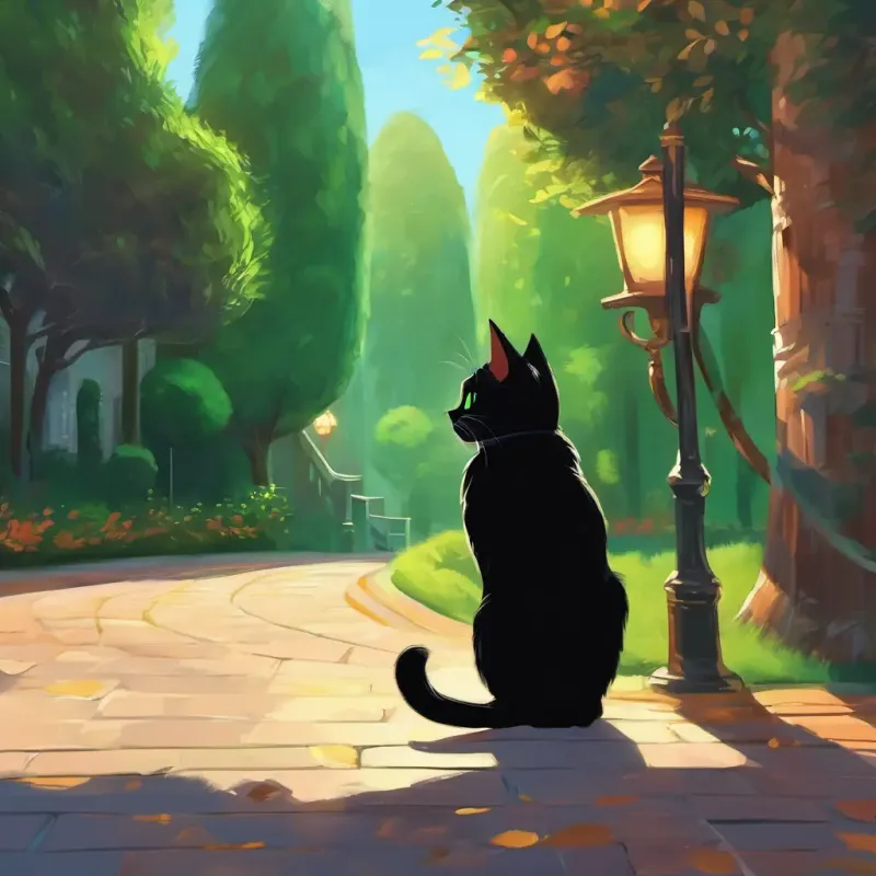 Adryan growing older but never forgetting his loyal friend Small black cat with bright green eyes and a shiny black coat, learning the importance of friendship.