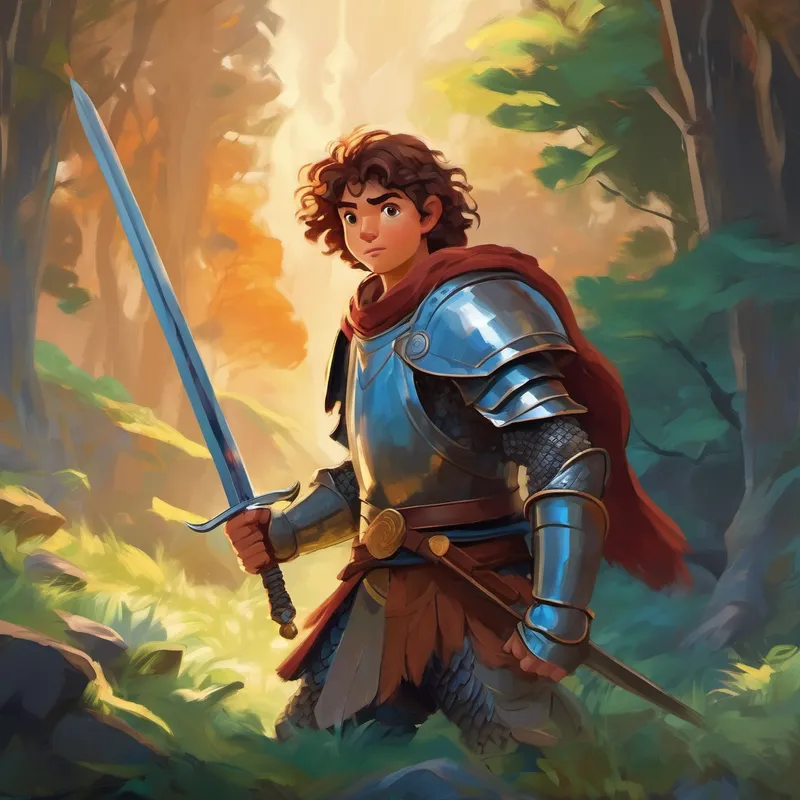 Brave young warrior with a sword, wearing armor's story inspires generations with his courage and resilience