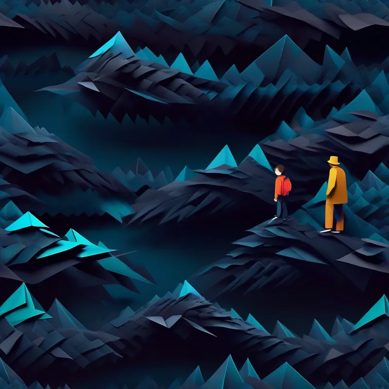 Father and Son encountering a monstrous creature, dark colors