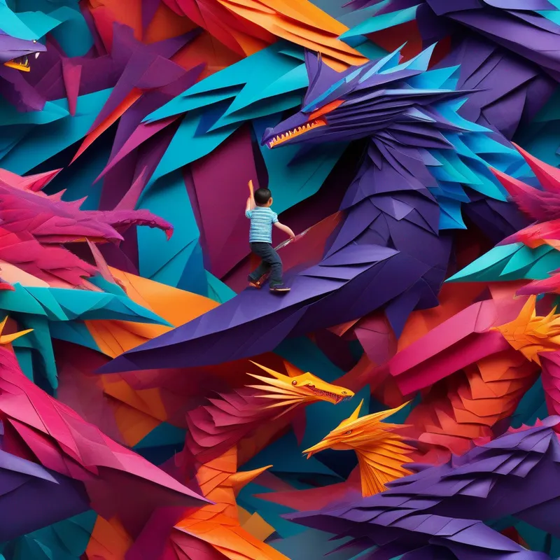 Father and Son bravely battling the monstrous creature, intense colors