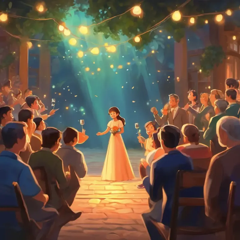 Audience witnesses the proposal, celebration ensues.