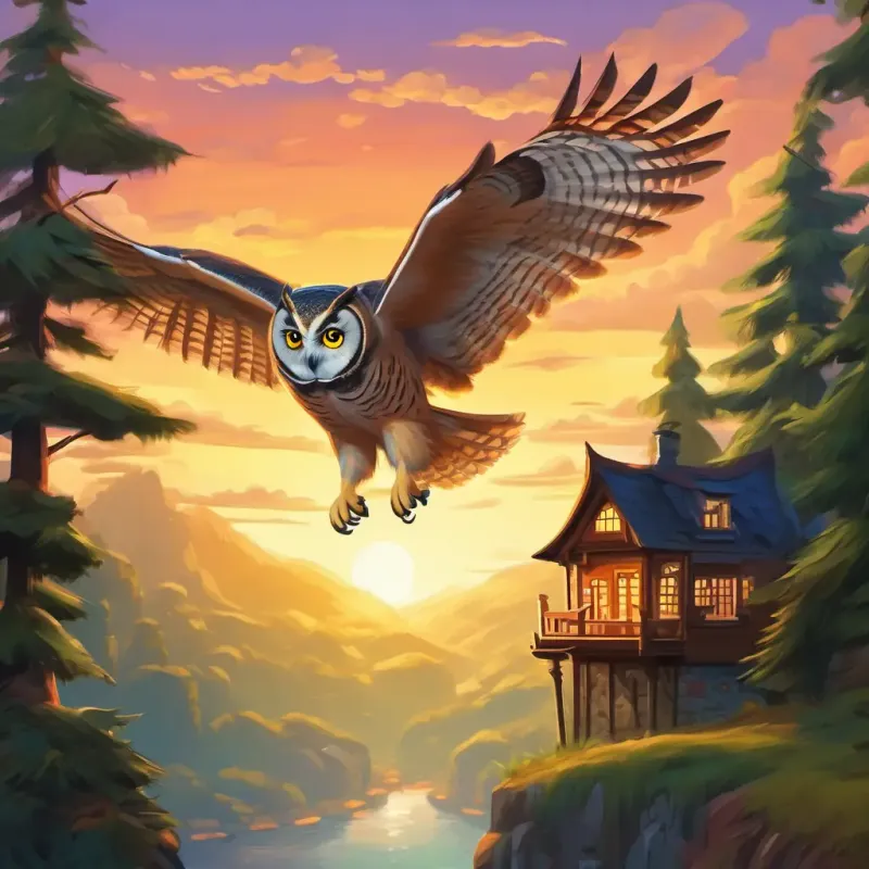 Owl returns home, end of the adventure.