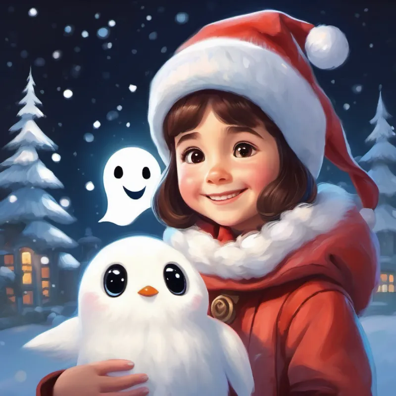 Little girl, kind smile, gentle voice thanks Small white ghost, curious eyes, friendly demeanor, breaking the ice and relieving his fears.