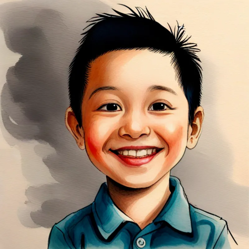 A young A little boy with dark hair and a big smile. with dark hair and a big smile