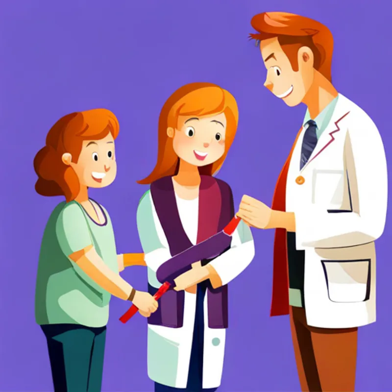 The The parents talking with a A kind doctor in a white coat. and holding hands. talking with a doctor and holding hands