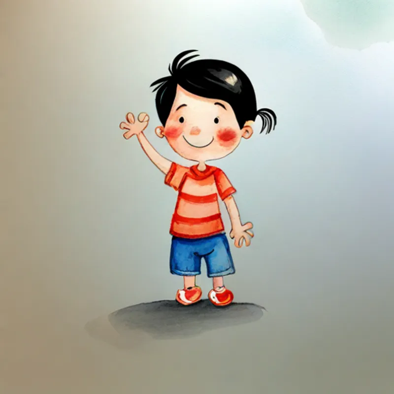 A happy A little boy with dark hair and a big smile. waving goodbye