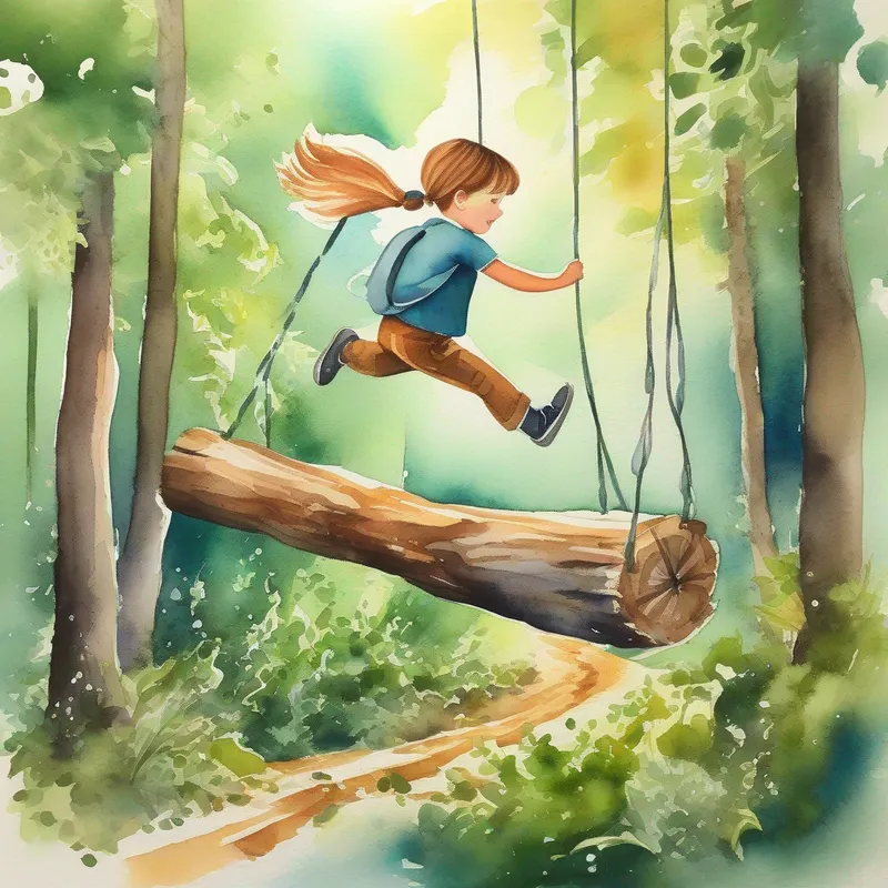 Forest adventure; swinging vines; jumping over logs; sparkling brooks