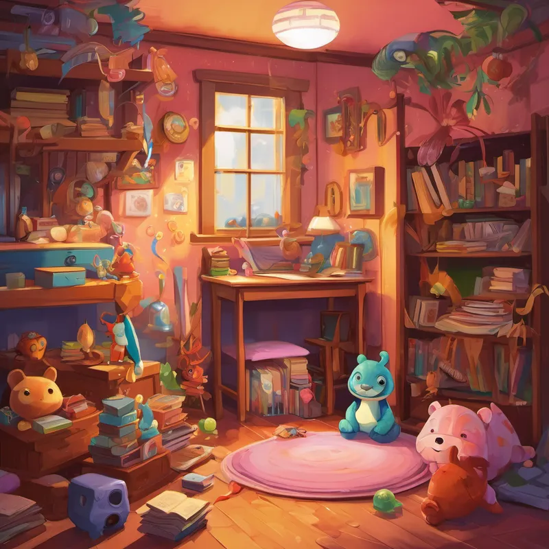 The creature began to play around, causing mayhem and mischief throughout Juju's room. It snatched her dolls and gobbled them up, and even chewed up her homework too! Juju's room turned into a whirlwind of chaos, and she didn't know what to do. Night after night, the creature returned to Juju's room, causing more and more trouble. It knocked over her toy boxes, spilling toy soldiers and stuffed animals everywhere. It even hid her favorite storybooks, making it impossible for her to read before bed.