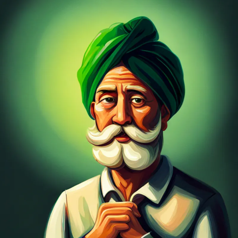 Wise leader with a green turban, surrounded by light. speaking to a crowd, spreading love and peace