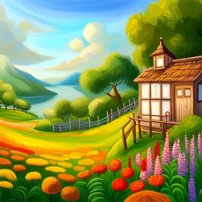 A peaceful world with blooming flowers and smiling faces