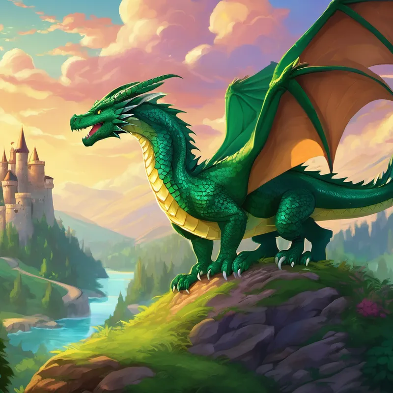 Once upon a time in a faraway land, there lived a mighty dragon named Drake. Drake had beautiful emerald green scales that sparkled in the sunlight, and he could make fire that looked like a dazzling fireworks display. But even though he was powerful, Drake was very lonely. You see, other creatures in the land were afraid of him because they believed that all dragons were evil and dangerous. Drake's heart felt heavy with sadness, as all he wanted was to have friends to play with and share his adventures.