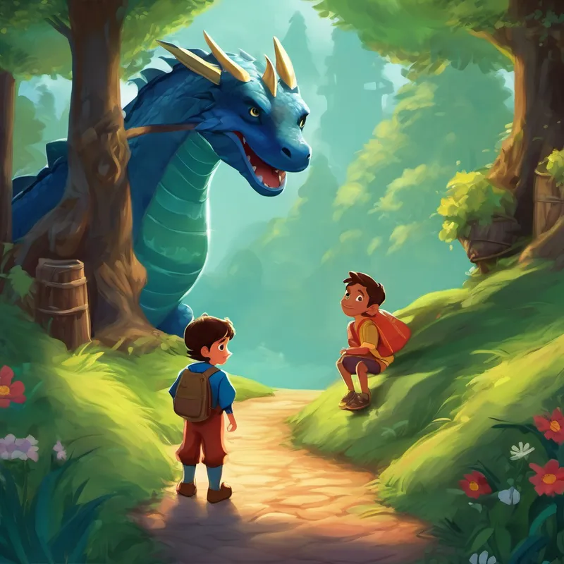 "Don't be scared, little ones. I'm Drake, a friendly dragon," he said. The children cautiously approached him, and after a moment, their fear transformed into curiosity and excitement. The children realized that Drake was not like the stories they had heard – he was kind-hearted, gentle, and full of fascinating stories of his adventures. They spent hours listening to Drake's tales and asking questions about his fiery breath and his ability to fly.