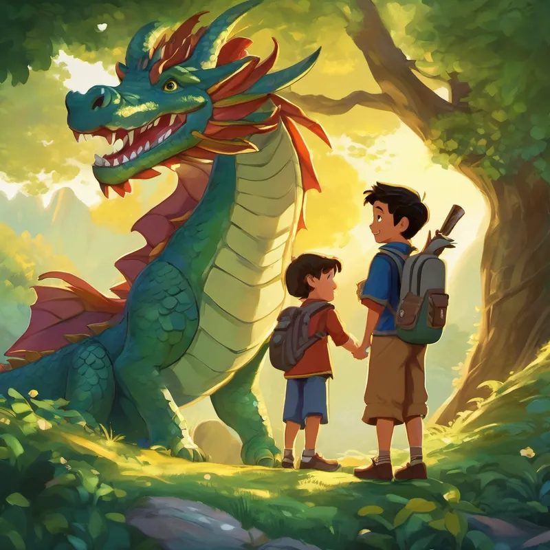 From that day on, Drake and the children continued their adventures, exploring the magical wonders of the land together. Drake's friendship had transformed not only him but also the hearts of the people, teaching them that kindness and understanding can break down even the toughest barriers. And so, the mighty dragon and the children lived happily ever after, reminding everyone they encountered that friendship knows no boundaries – not even that of a dragon. Their story inspired people to look beyond appearances, to embrace differences, and to be open to finding friendship in unexpected places.